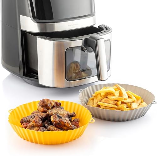 Innovagoods - Set 2 Cestini In Silicone Per Friggitrice Ad Aria, Antiaderenti, Multifunzionali, Facile Pulizia, Con Pennello Da Cucina, Grigio Arancio, Accessori, Silicone Polipropilene Tpr Senza Bpa - 3