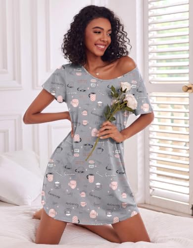 Image of Ekouaer 2 Pack Nightgowns for Women Short Sleeve Nightshirt Soft Sleepdress