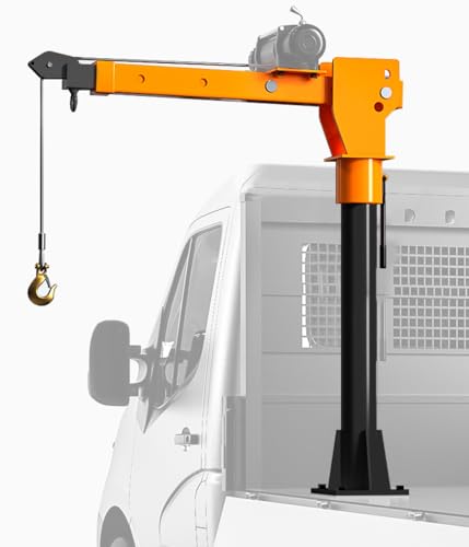 ROCK-HULK 2200lb Folding Truck-Mounted Bed Crane - 5000lb Winch, Painted Steel Jib Hoist Lift for Pickups (12V/24V Electric/Hand Operated)