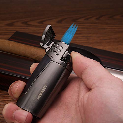 PROMISE by HONEST stormaansteker gasaansteker sigarenaansteker 3 jet flame gas hervulbaar met sigarenboor (Zwart) - Image 4