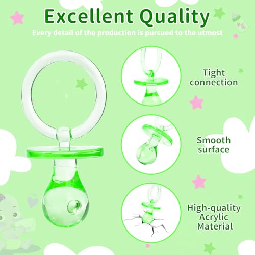 Image of Pacifiers for Baby Shower Game, 36 Large Size Plastic Pacifiers for Baby Shower Decoration DIY, Hunt Game Props, Gender Reveal Party Table Scatter(Green, 2.75 in)
