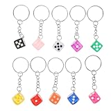 NUOBESTY Colored Dice Keychain Set 10 Pcs Resin Crystal Key Rings for Keys and Bag Pendant Decorative Charms Mixed Colors 0.8 Inch Cube