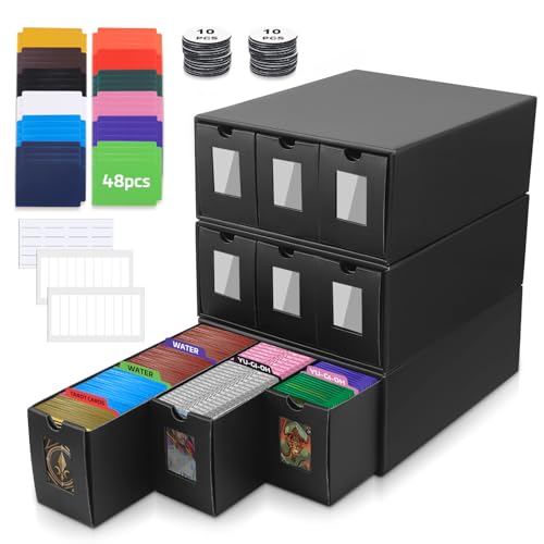 Delousiber Trading Storage Box Card with Visualization Window,8800+ Cardboard Card Storage Box with 48 Card Dividers&Label&Tapes,Labels Tape and Drawers, for Tcg, Mtg, Ptcg, Sports Cards