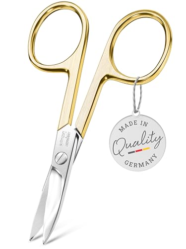 TITANIA Ciseaux à Ongles Solingen Dorés (9,5 cm) • Ciseaux Courbés • Extra Tranchants • Professionnels pour Manucure en Acier au Carbone •...