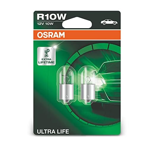 OSRAM ULTRA LIFE R10W, Lámpara halógena, luz trasera, luz de matrícula, de estacionamiento y de posición, 5008ULT-02B, automóvil de 12 V, ampolla doble (2 unidades)