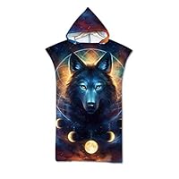 Serviettes De Plage Poncho 3D Animaux Loup Nuit Lune Ciel