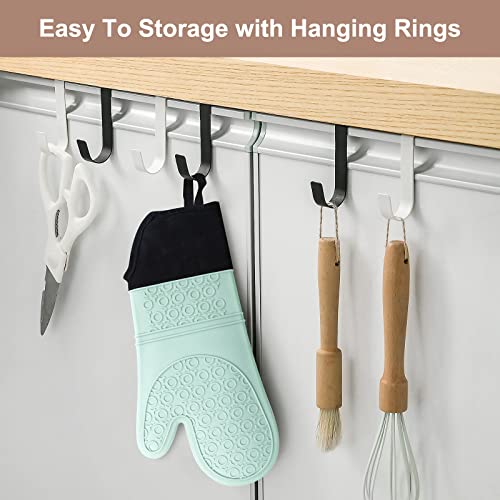 Extra Long Silicone Oven Mitts, Heavy Duty Oven Mitts With Soft Cotton Lining, Heat And Cold Resistant, Waterproof, Slip Resistant Kitchen Mittens Bpa-Free, 1 Pair, 15 In, Mint Green. #TOP3