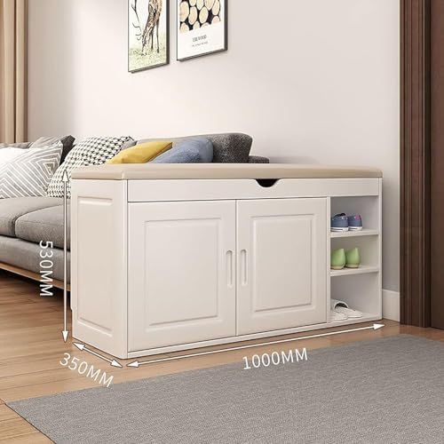 Wooden Shoe Bench, Padded Cush & Entryway Rack, Perfect Hallway Organizer for Shoes & Accessories（White） image 3