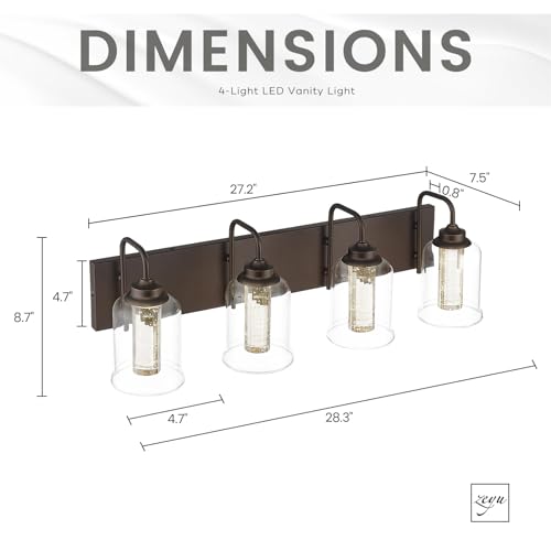 Image of zeyu 20W LED Vanity Light Bathroom, 4-Light Farmhouse Vanity Lighting Over Mirror with Crystal Bubble and Clear Glass, 5CCT Adjustable, Oil Rubbed Bronze Finish, ZSL72B-4W LED ORB-1