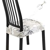 SearchI Waterproof Dining Chair Seat Covers Set of 4, Washable Stretch Seat Covers for Dining Chairs, Dining Room Seat Cover Protector (Rear-Covered, Brown and Blue Flower)