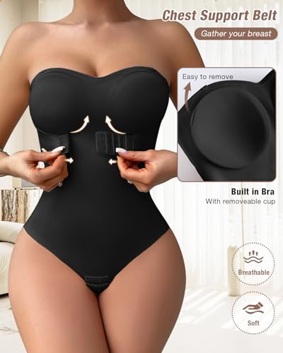 Image of Shapewear Bodysuit Tummy Control Strapless Bra Shapewear for Women Strapless Faja Body Shaper Thong Light Shapewear