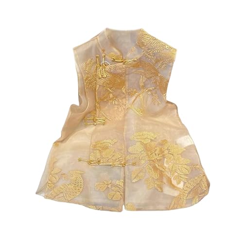 Chaleco de organza bordado estilo chino cuello alto vintage nacional para mujer