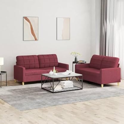 2-TLG. Sofagarnitur mit Kissen Weinrot Stoff,Stylische Weinrote Couchgarnitur | Bequeme Komfortzone für Wohnzimmer und Entspannung Wohnzimmer, Sofas