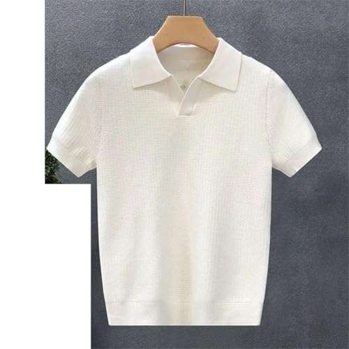 Men Lapel Button Knitted Pullover Thin Solid Casual Slim Short Sleeved Golf Sweater2