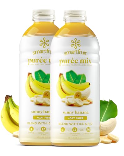 Image of Smartfruit Sunny Banana + Oat Fiber - 100% Real Fruit Puree with Banana, Apple & Pineapple - Great for Smoothies, Juice, Yogurt, Cocktails, Teas & More - High in Vitamin A - 2-Pk, 48oz Each