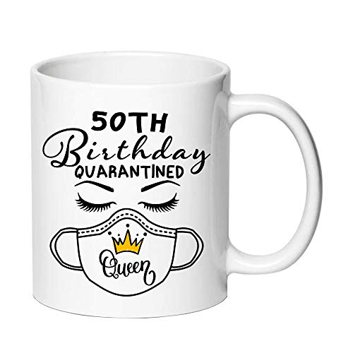 AliCarr Kaffeetasse zum 50. Geburtstag, Quarantinierte Queen-Kaffeetasse, Keramik, Weiß, Geschenkidee zum 50. Geburtstag