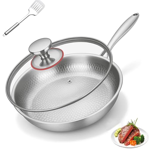 Genérico Sartén De Titanio Martillada Pro Con Tapa, Sartén De Titanio, Ultraduradera, Resistente a Los Arañazos, Antiadherente, Sarten Puro,Sartenes Sin Revestimiento (26/28/30cm) (26CM)