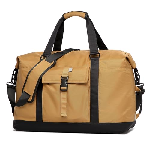 SUNNY BIRD Duffel with Utility Pouch, 40L Weekender Overnight Bag with Shoe Compartment for Travel and Sports (Brown and black)