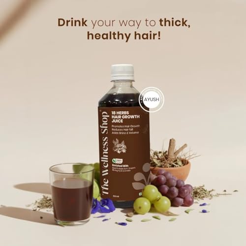 Image of The Wellness Shop 18 Herbs Hair Growth Juice 500ml (Pack of 2) | Ayurvedic Drink with Amla, Bhringraj & Noni | Supports Hair Fall Control, Stronger Roots & Scalp Nourishment
