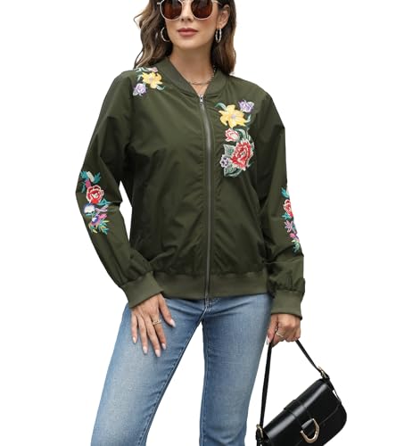 Higustar embroidery Jackets for Women Bomber Satin Floral