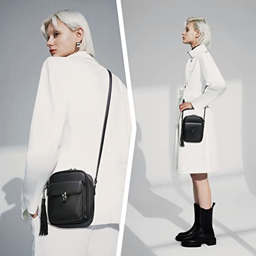Keyli Double Zipper Crossbody Cell Phone Purse Fashion Lightweight Waterproof Leather Crossbody Bag For Women Anti-Theft Mini Travel Messenger Shoulder Handbag Wallet With Tassel Black #TOP1