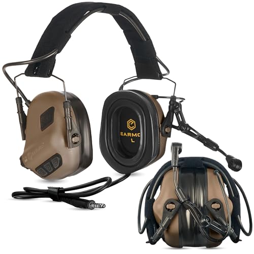 Earmor M32 Plus Elektronisches Helm-Headset – Gehörschutz mit Mikrofon & Klangeinstellung – IPX5 Wasserbeständig, Helmkompatibel für Outdoor-Aktivitäten (Braun)