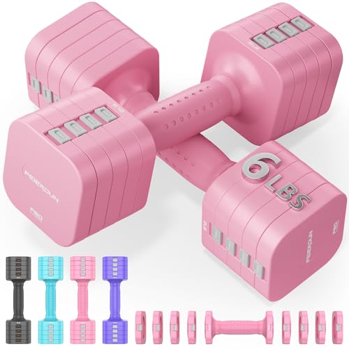 Image of FEIERDUN DB3 5-in-1 Adjustable Dumbbell Set of 2, 12LBS /20LBS Hand Weights for Women, Men, 1s-Adjust Dual-Stable Dumbbell Set for Women Home Gym & Outdoor