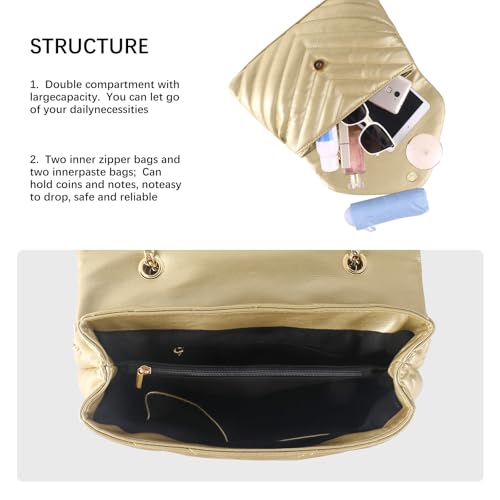 Image of Women Shoulder Bag, Fashionable Quilted Vegan leather Crossbody Purses with Adjustable Chain Designer Purses