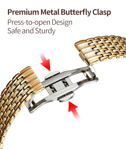 Image of BINLUN Mesh Stainless Steel Watch Band, Ultra Thin Polished Replacement Bracelets with Butterfly Buckle for Men Women, 12 /14 /16 /18 /20 /22mm
