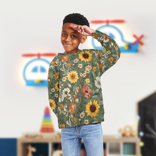 JUNZAN Fall Daisy Sunflowers Blossoms Kids Girls Hooded Sweatshirt Long Sleeve Sweatshirts for Boys Athletic 4T4