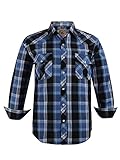 COEVALS CLUB Men's Western Cowboy Long Sleeve Pearl Snap Casual Plaid Work Shirts (Bule Black #4 XL)