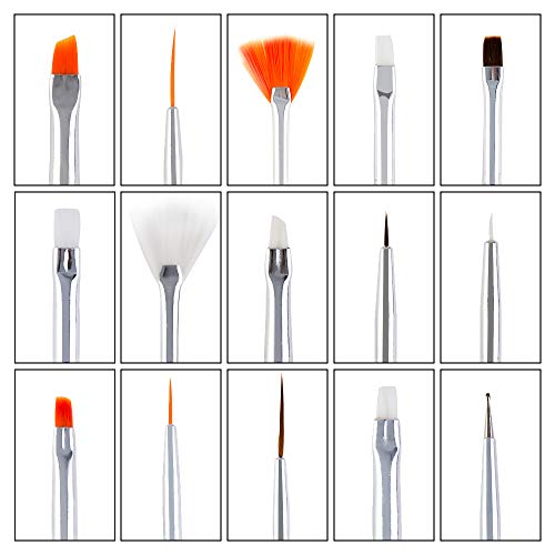 Pinkiou Nail Art Set, 15 stks Nail Painting Borstels met 5 stks Nail Dotting Pennen voor Nail Design (Zwart) - Afbeelding 3