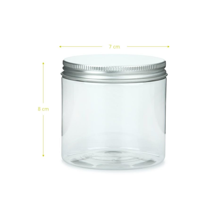 SHOBI Contenitori Alimentari in Polietilene con Coperchio in Alluminio, Barattoli in Plastica Ricaricabili Ermetici per Alimenti con Tappi a Vite (24, 250 ml)