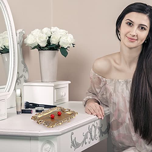 Deceram Vintage Gold Small Jewelry Tray Rustic Ring Dish Plate Antique Earring Necklace Brass Tray Cute Trinket Dish Home Decor Gift Mini Decorative Wedding Little Jewelry Display Holder Trays thumb #3