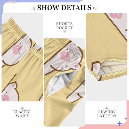 Pig on Yellow Boys Pants Boys Athletic Pants Long Pant for Boywith Pockets Wide-Leg Size 6-14Y4