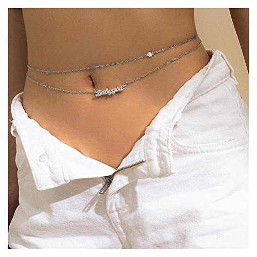 XYBB Geometrische Buchstabe Taille Bauchkette Einfache Goldfarbe Körperkette Taille Kette Schmuck Zubehör (Metal Color : Silver) Cover