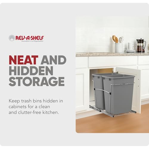 Image of Rev-A-Shelf Double Pullout Garbage Trash Cans for Kitchen Cabinets, 35 Qt