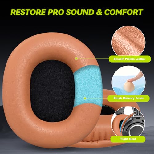 Aurivor Almohadillas de Repuesto para Auriculares Audio Technica ATH M50X M50xBT2 M50xLAB M40X M30X M20X MSR7 SX1, Cojines con Cuero Proteico Más Suave y Espuma de Alta Densidad (Marrón) miniatura 2