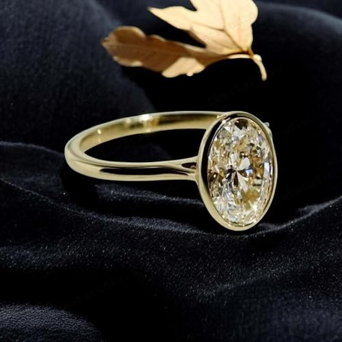 3 CT Oval Shape Moissanite Engagement Ring 18K Yellow Gold Single Stone Bezel Setting Promise Ring Women Minimalist Solitaire Anniversary Jewelry Wedding Gift For Bridal3