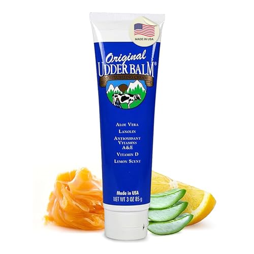 Original Udder Balm Tube - Made in USA - Extra Thick Udder Cream & Hand Balm for Dry Skin, Cracked Heels, Rough Hands – Deep Moisture Heel Cream & Foot Moisturizer with Aloe Vera, 3 Fl Oz