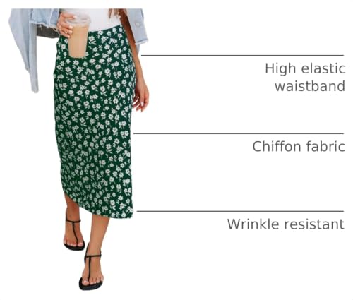 Image of HERBATOMIA Women's Floral Print Midi Skirt Casual High Elastic Waist Zipper Vintage Long Boho Skirts for Women