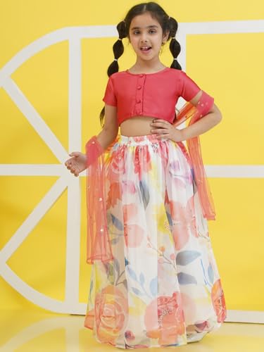 Image of AJ DEZINES Kids Ethnic Wear Silk Blend Organza Floral Printed Lehenga Choli for Girls With Dupatta