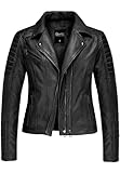  REPUBLIX Damen Echtleder Jacke Biker Zipper Lederjacke RJ-8003 Schwarz S