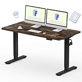 FLEXISPOT EN1 One-Piece Standing Desk with 1-Inch Thick Desktop, 55'x28' Electric Height Adjustable Desk for Home Office & Multi-Device Workstations, Rustic Brown