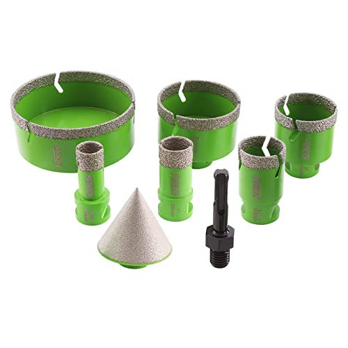 Image of Diamond Core Drill Bits Set - 8pcs (20 /25 /35 /50 /75 /100mm) + 2 inch Tile Chamfer Bit + SDS Adapter for Porcelain Ceramic Tile Granite Marble