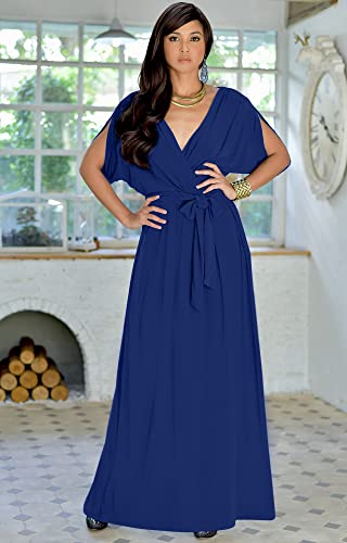 Image of KOH KOH Womens Long Semi-Formal Short Sleeve V-Neck Floor Length Maxi Dress Gown