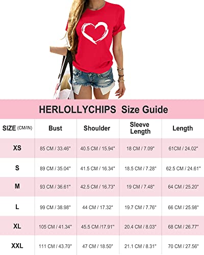 Herlollychips Women Cute Heart Graphic Crewneck Short Sleeve Regular Fit Casual Tee T-Shirts Tshirt Tops (Red, Medium) #TOP4
