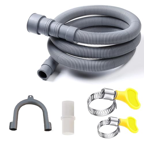 Image of HLMOptimo 3.2 Feet Universal Washing Machine Drain Hose Flexible Dishwasher Drain Hose Extension Kits Corrugated Washer w / 2 Clamps 1 adapter 1 U-Bend Holder