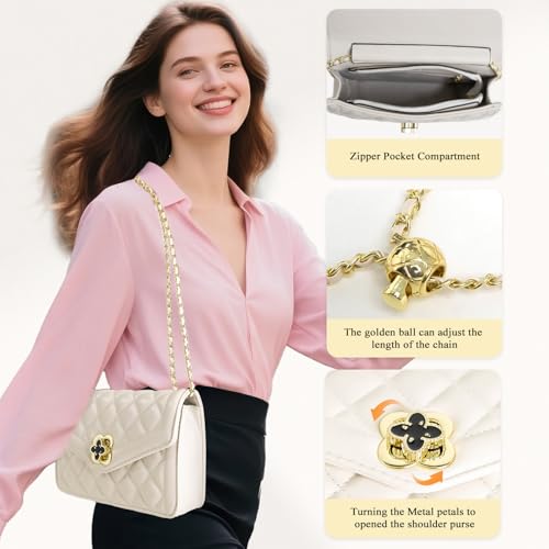 Image of Quilted Leather Crossbody Bags for Women Trendy Ladies Shoulder Purse Satchel HandBag with Chain Strap