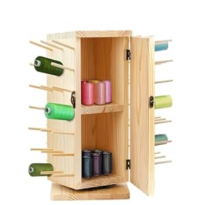 84-Spool Wooden Thread Holder Stand – 360° Rotating Thread Organizer for Sewing, Embroidery & Braiding – Natural Beech Wood Thread Rack with Secret Storage – Fits Mini King Spools